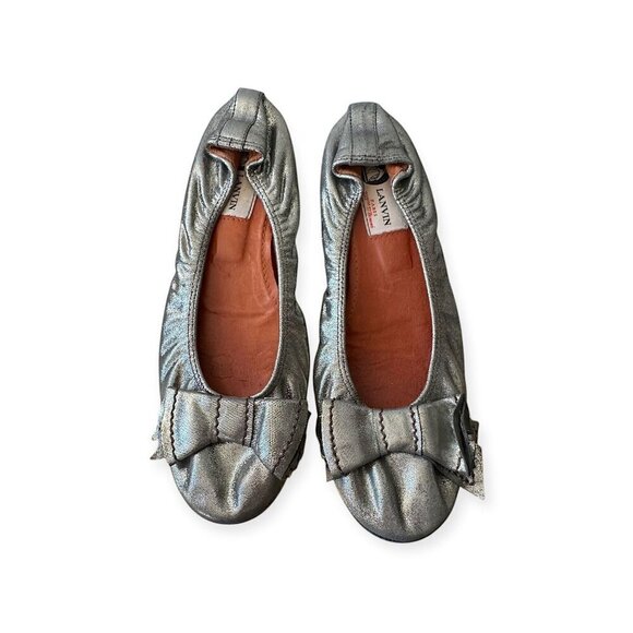 Lanvin Shoes - Lanvin Classic Ballerina Flats with Oversized Bows. Pewter leather.
